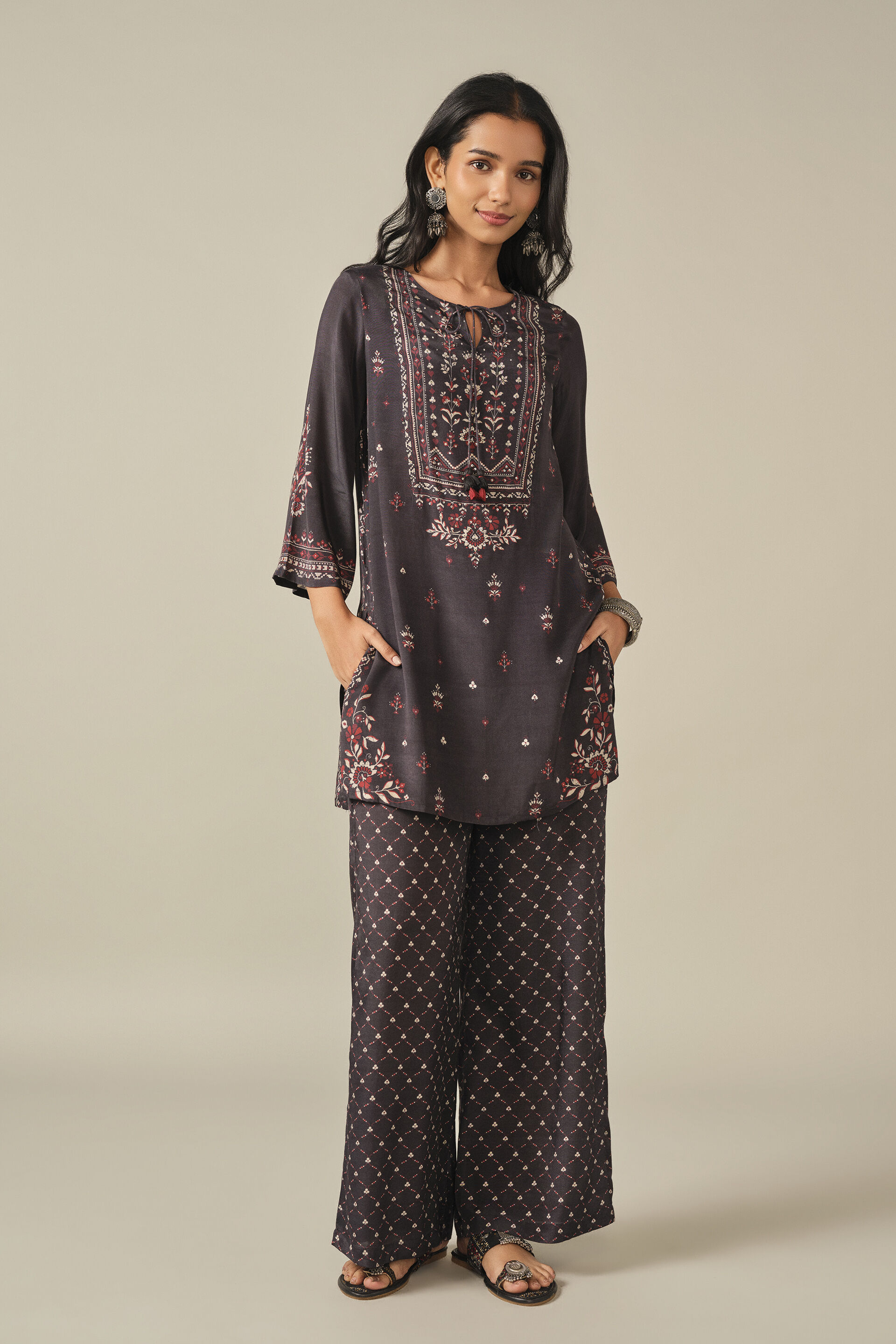 Printed Kurta Set in Black